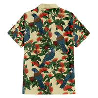 New Zealand Christmas Hawaiian Shirt Romantic Tui Birds on Pohutukawa - Ivory LT7 - Polynesian Pride