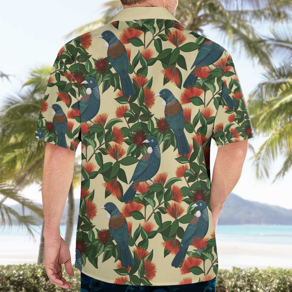 New Zealand Christmas Hawaiian Shirt Romantic Tui Birds on Pohutukawa - Ivory LT7 - Polynesian Pride