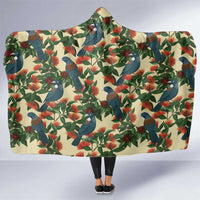 New Zealand Christmas Hooded Blanket Romantic Tui Birds on Pohutukawa - Ivory LT7 One Size Ivory - Polynesian Pride