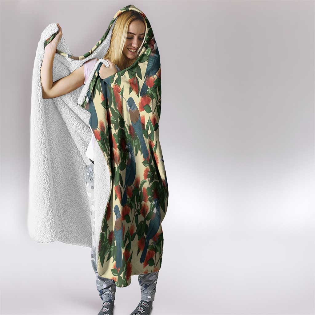 New Zealand Christmas Hooded Blanket Romantic Tui Birds on Pohutukawa - Ivory LT7 - Polynesian Pride