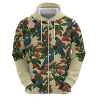 New Zealand Christmas Hoodie Romantic Tui Birds on Pohutukawa - Ivory LT7 - Polynesian Pride