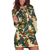 New Zealand Christmas Hoodie Dress Romantic Tui Birds on Pohutukawa - Ivory LT7 Ivory - Polynesian Pride