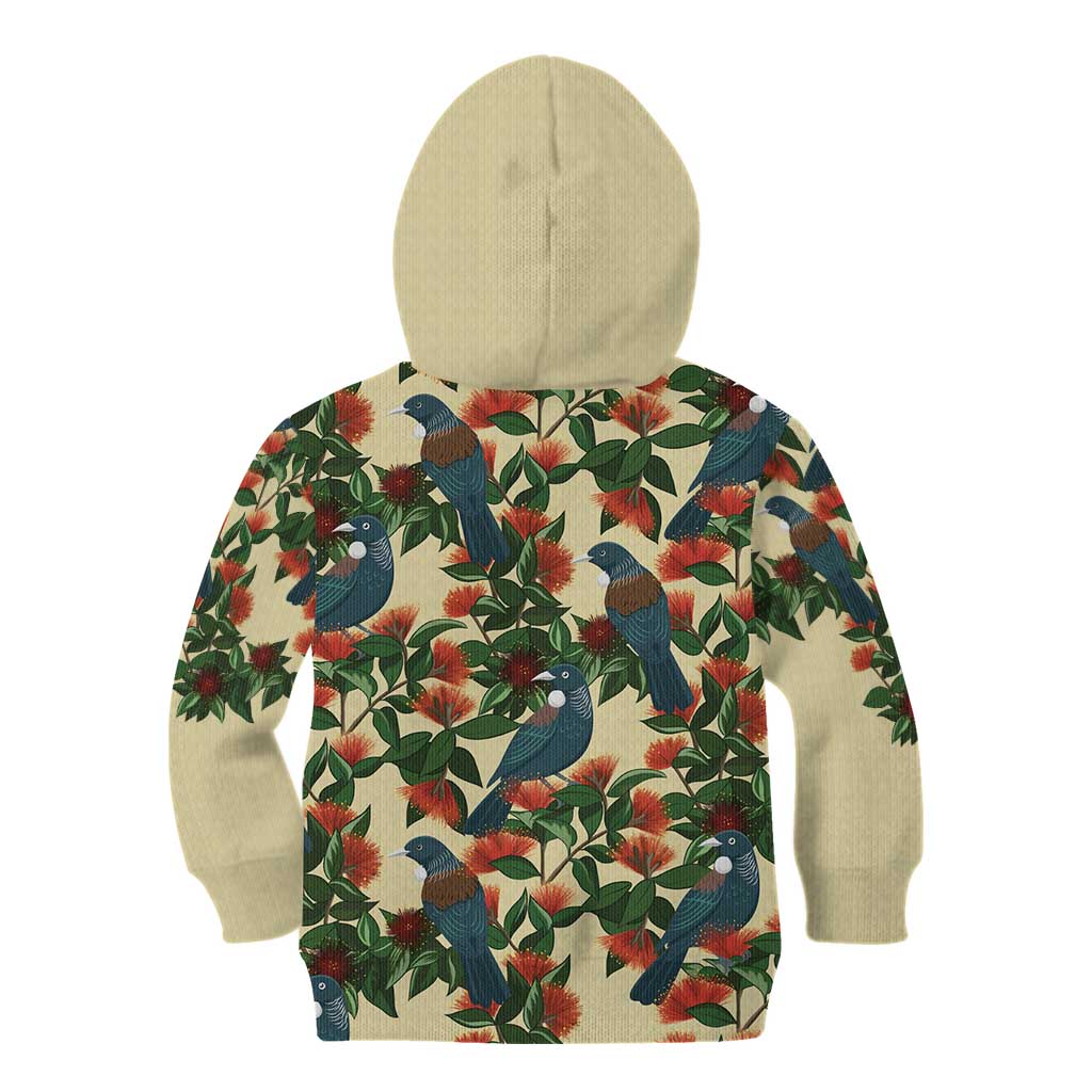 New Zealand Christmas Kid Hoodie Romantic Tui Birds on Pohutukawa - Ivory LT7 - Polynesian Pride