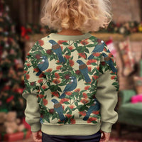 New Zealand Christmas Kid Ugly Christmas Sweater Romantic Tui Birds on Pohutukawa - Ivory LT7 - Polynesian Pride