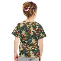 New Zealand Christmas Kid T Shirt Romantic Tui Birds on Pohutukawa - Ivory LT7 - Polynesian Pride