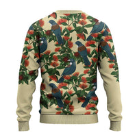 New Zealand Christmas Ugly Christmas Sweater Romantic Tui Birds on Pohutukawa - Ivory LT7 - Polynesian Pride