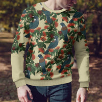 New Zealand Christmas Ugly Christmas Sweater Romantic Tui Birds on Pohutukawa - Ivory LT7 - Polynesian Pride