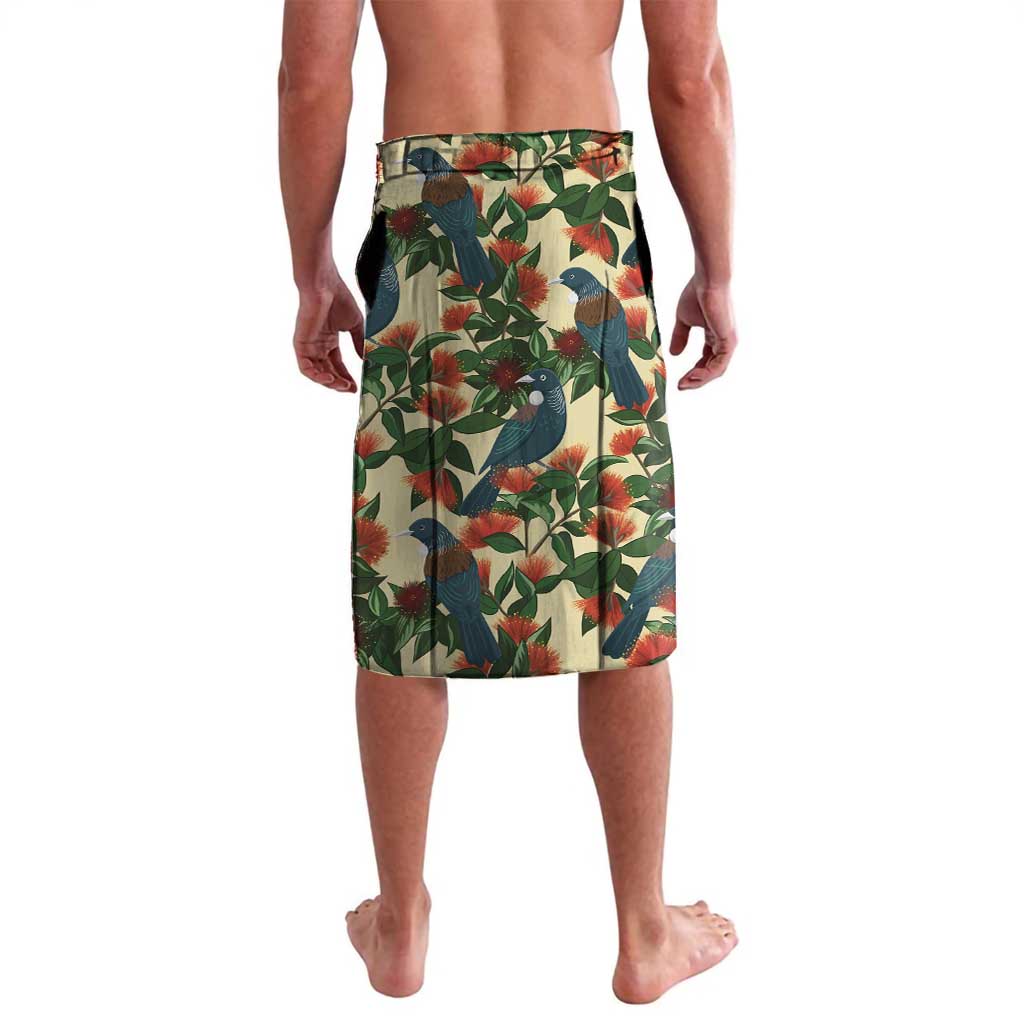 New Zealand Christmas Lavalava Romantic Tui Birds on Pohutukawa - Ivory - Polynesian Pride