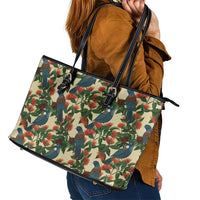 New Zealand Christmas Leather Tote Bag Romantic Tui Birds on Pohutukawa - Ivory LT7 - Polynesian Pride