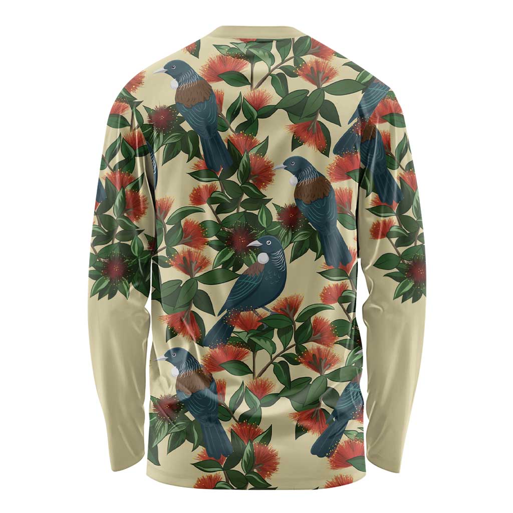 New Zealand Christmas Long Sleeve Shirt Romantic Tui Birds on Pohutukawa - Ivory LT7 - Polynesian Pride