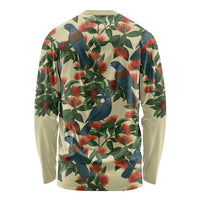 New Zealand Christmas Long Sleeve Shirt Romantic Tui Birds on Pohutukawa - Ivory LT7 - Polynesian Pride