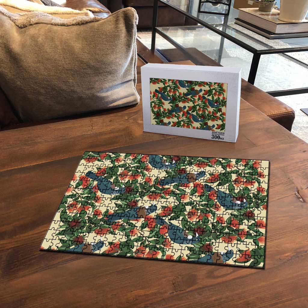 New Zealand Christmas Puzzle Romantic Tui Birds on Pohutukawa - Ivory - Polynesian Pride