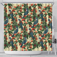 New Zealand Christmas Shower Curtain Romantic Tui Birds on Pohutukawa - Ivory LT7 - Polynesian Pride