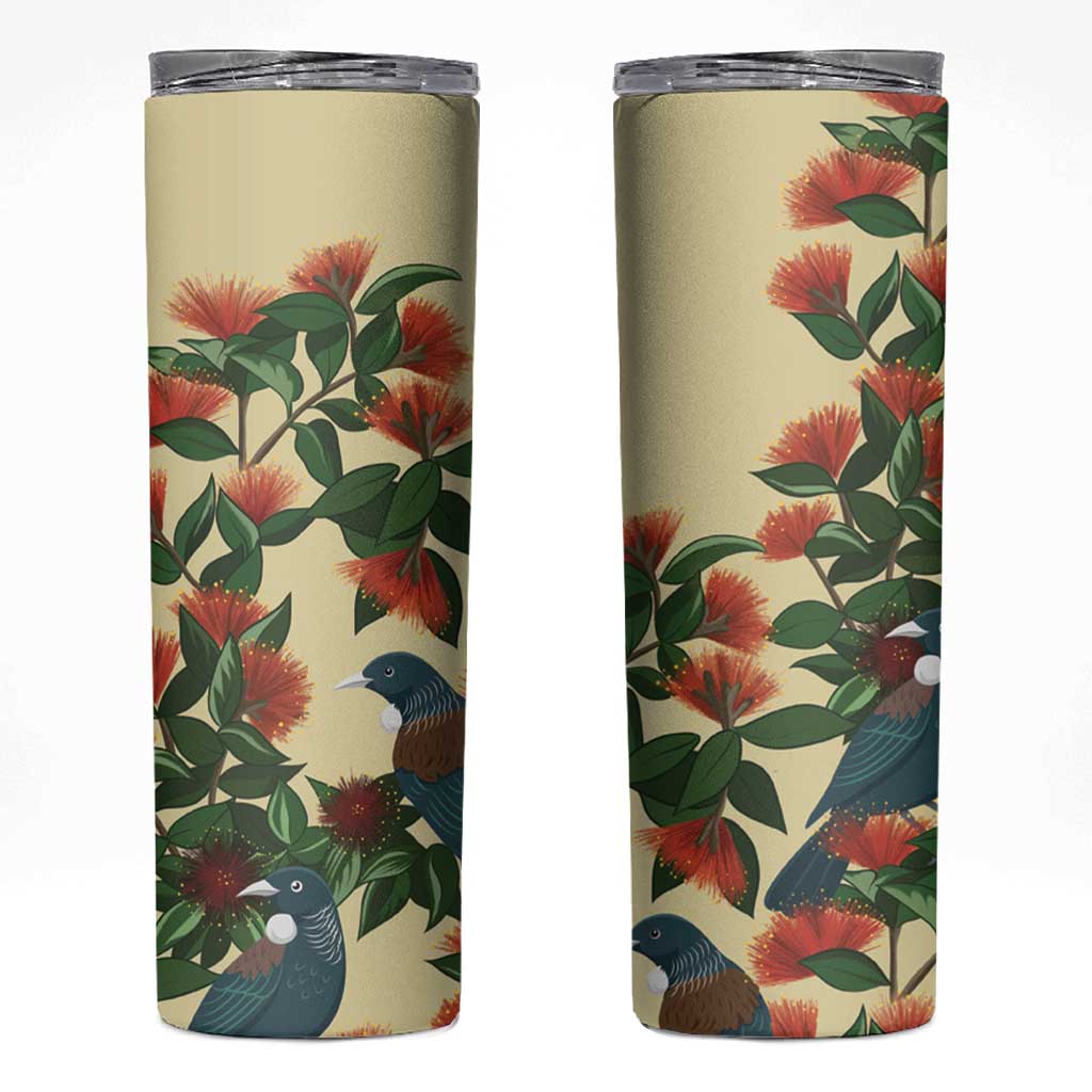 New Zealand Christmas Skinny Tumbler Romantic Tui Birds on Pohutukawa - Ivory LT7 Ivory - Polynesian Pride