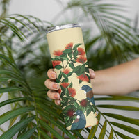 New Zealand Christmas Skinny Tumbler Romantic Tui Birds on Pohutukawa - Ivory LT7 - Polynesian Pride