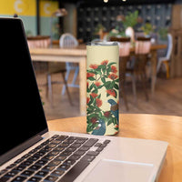 New Zealand Christmas Skinny Tumbler Romantic Tui Birds on Pohutukawa - Ivory LT7 - Polynesian Pride