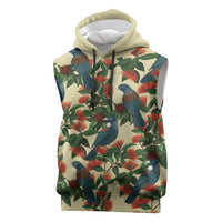 New Zealand Christmas Sleeveless Hoodie Romantic Tui Birds on Pohutukawa - Ivory LT7 Ivory - Polynesian Pride