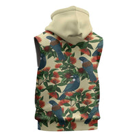 New Zealand Christmas Sleeveless Hoodie Romantic Tui Birds on Pohutukawa - Ivory LT7 - Polynesian Pride