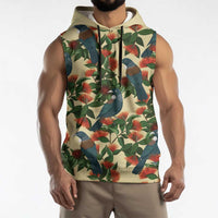 New Zealand Christmas Sleeveless Hoodie Romantic Tui Birds on Pohutukawa - Ivory LT7 - Polynesian Pride
