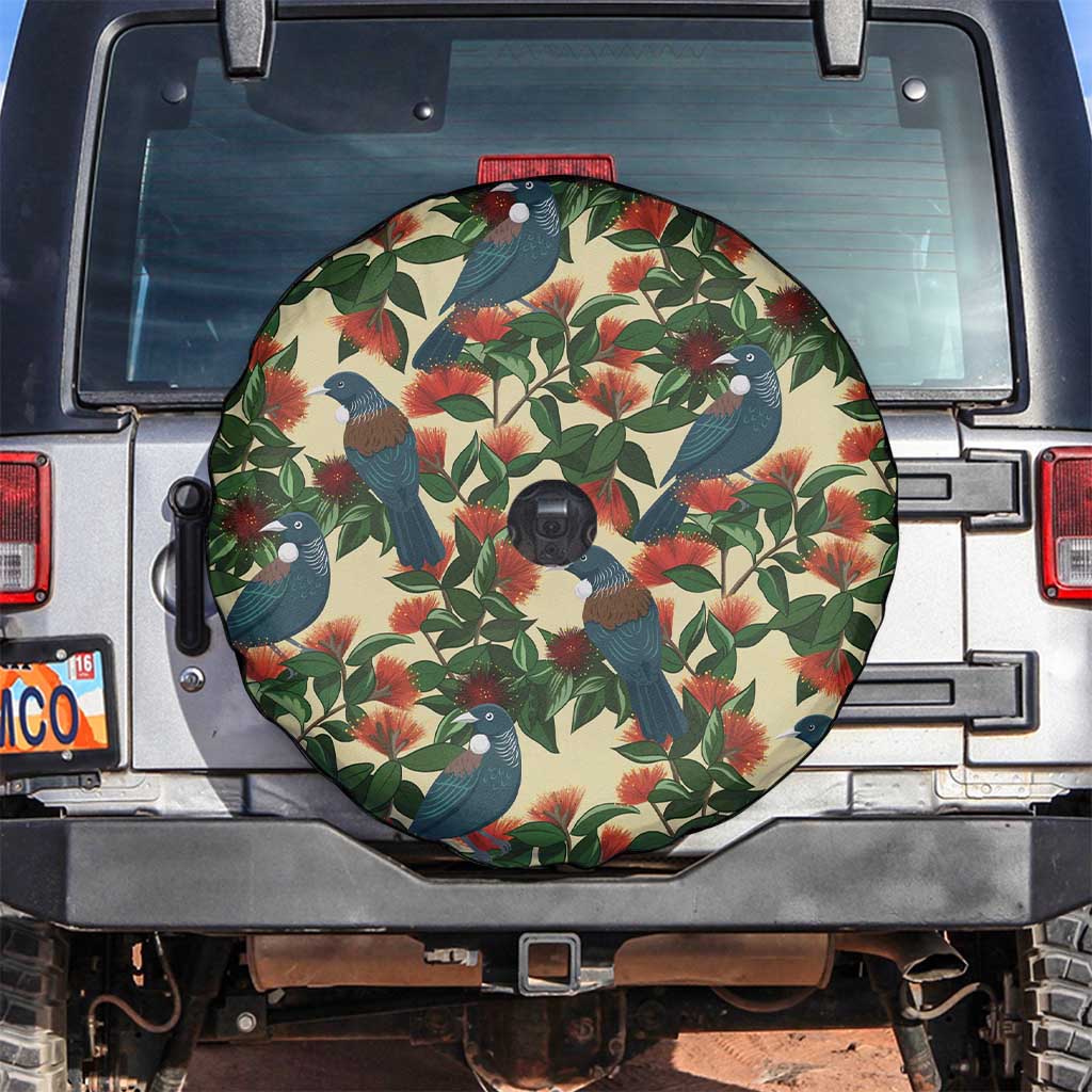 New Zealand Christmas Spare Tire Cover Romantic Tui Birds on Pohutukawa - Ivory LT7 Ivory - Polynesian Pride