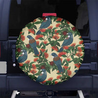 New Zealand Christmas Spare Tire Cover Romantic Tui Birds on Pohutukawa - Ivory LT7 No hole Ivory - Polynesian Pride