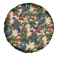 New Zealand Christmas Spare Tire Cover Romantic Tui Birds on Pohutukawa - Ivory LT7 - Polynesian Pride