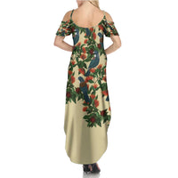New Zealand Christmas Summer Maxi Dress Romantic Tui Birds on Pohutukawa - Ivory LT7 - Polynesian Pride