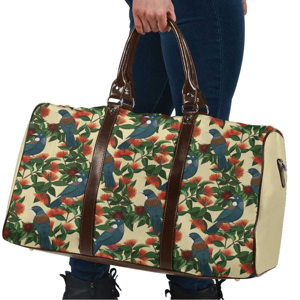 New Zealand Christmas Travel Bag Romantic Tui Birds on Pohutukawa - Ivory LT7 - Polynesian Pride