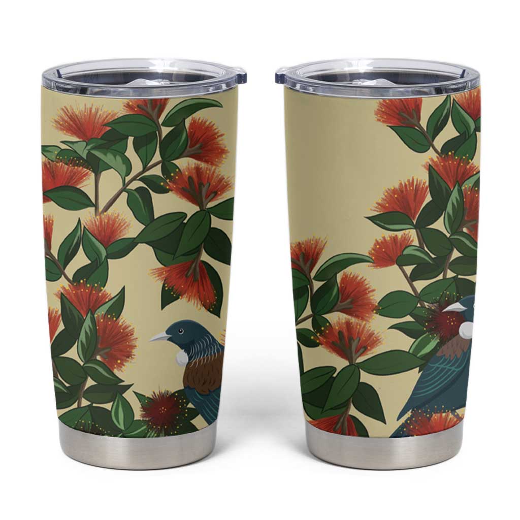 New Zealand Christmas Tumbler Cup Romantic Tui Birds on Pohutukawa - Ivory LT7 Ivory - Polynesian Pride