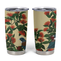 New Zealand Christmas Tumbler Cup Romantic Tui Birds on Pohutukawa - Ivory LT7 Ivory - Polynesian Pride