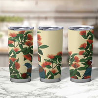 New Zealand Christmas Tumbler Cup Romantic Tui Birds on Pohutukawa - Ivory LT7 - Polynesian Pride