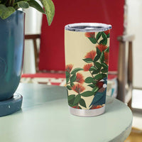 New Zealand Christmas Tumbler Cup Romantic Tui Birds on Pohutukawa - Ivory LT7 - Polynesian Pride
