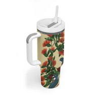 New Zealand Christmas Tumbler With Handle Romantic Tui Birds on Pohutukawa - Ivory LT7 - Polynesian Pride