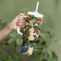 New Zealand Christmas Tumbler With Handle Romantic Tui Birds on Pohutukawa - Ivory LT7 - Polynesian Pride