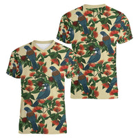 New Zealand Christmas Women V-Neck T-Shirt Romantic Tui Birds on Pohutukawa - Ivory LT7 - Polynesian Pride