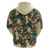 New Zealand Christmas Zip Hoodie Romantic Tui Birds on Pohutukawa - Ivory LT7 - Polynesian Pride