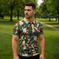 New Zealand Christmas Zipper Polo Shirt Romantic Tui Birds on Pohutukawa - Ivory LT7 - Polynesian Pride