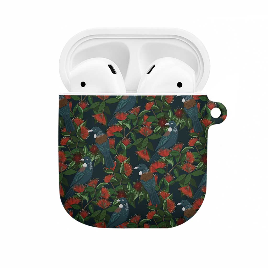 New Zealand Christmas AirPods Case Romantic Tui Birds on Pohutukawa - Cobalt LT7 Cobalt - Polynesian Pride
