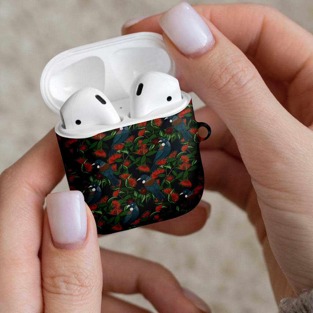 New Zealand Christmas AirPods Case Romantic Tui Birds on Pohutukawa - Cobalt LT7 - Polynesian Pride