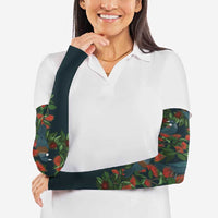 New Zealand Christmas Arm Sleeves Romantic Tui Birds on Pohutukawa - Cobalt LT7 - Polynesian Pride