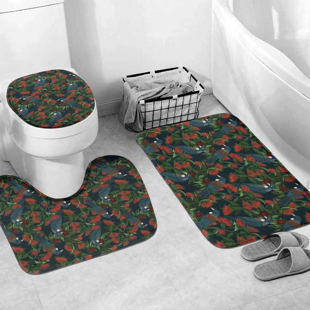 New Zealand Christmas Bathroom Set Romantic Tui Birds on Pohutukawa - Cobalt - Polynesian Pride