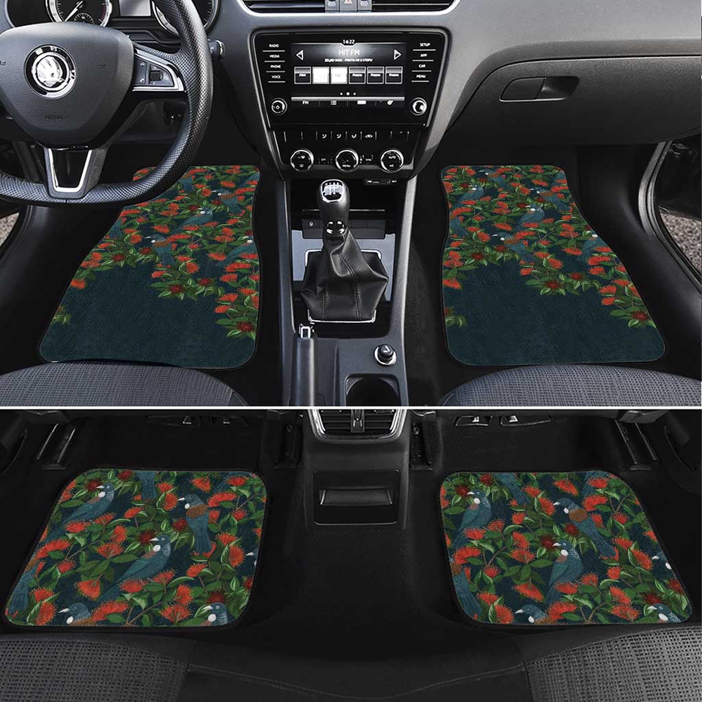 New Zealand Christmas Car Mats Romantic Tui Birds on Pohutukawa - Cobalt LT7 Set 4pcs Cobalt - Polynesian Pride
