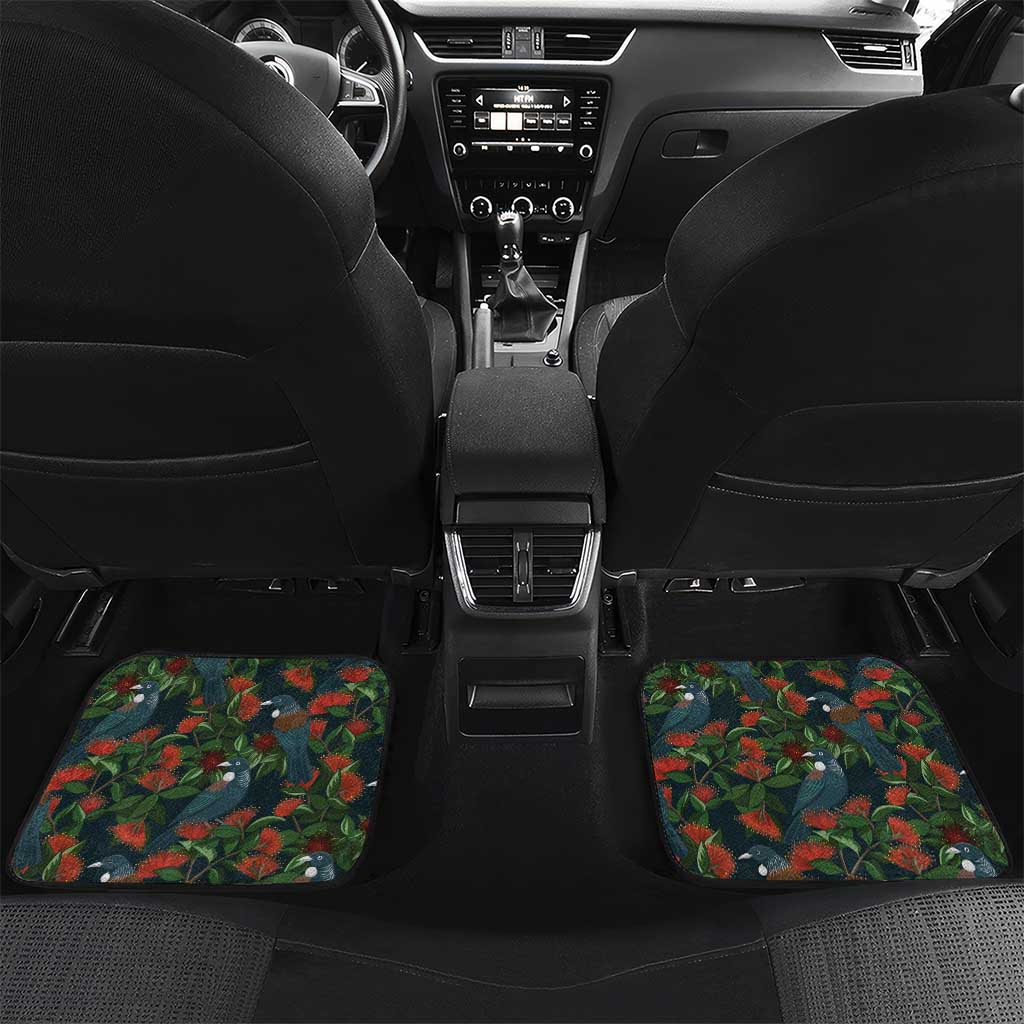 New Zealand Christmas Car Mats Romantic Tui Birds on Pohutukawa - Cobalt LT7 Set 2pcs - Back Cobalt - Polynesian Pride