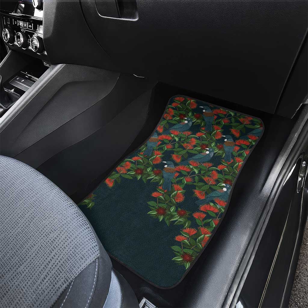 New Zealand Christmas Car Mats Romantic Tui Birds on Pohutukawa - Cobalt LT7 - Polynesian Pride