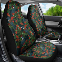 New Zealand Christmas Car Seat Cover Romantic Tui Birds on Pohutukawa - Cobalt LT7 - Polynesian Pride