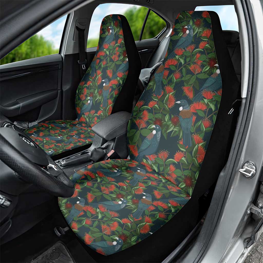 New Zealand Christmas Car Seat Cover Romantic Tui Birds on Pohutukawa - Cobalt LT7 - Polynesian Pride