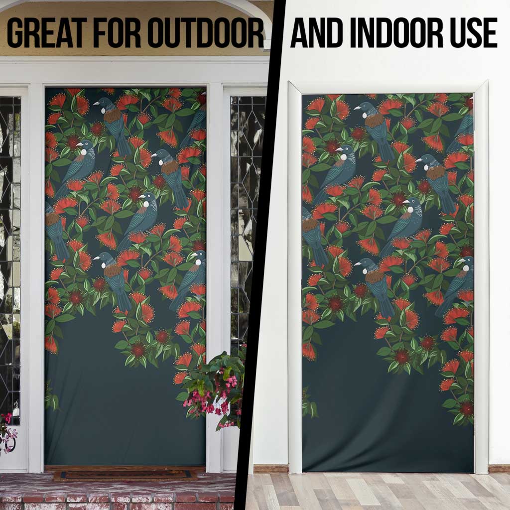 New Zealand Christmas Door Cover Romantic Tui Birds on Pohutukawa - Cobalt LT7 - Polynesian Pride