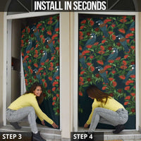 New Zealand Christmas Door Cover Romantic Tui Birds on Pohutukawa - Cobalt LT7 - Polynesian Pride