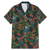 New Zealand Christmas Family Matching Mermaid Dress and Hawaiian Shirt Romantic Tui Birds on Pohutukawa - Cobalt LT7 Dad's Shirt - Short Sleeve Cobalt - Polynesian Pride