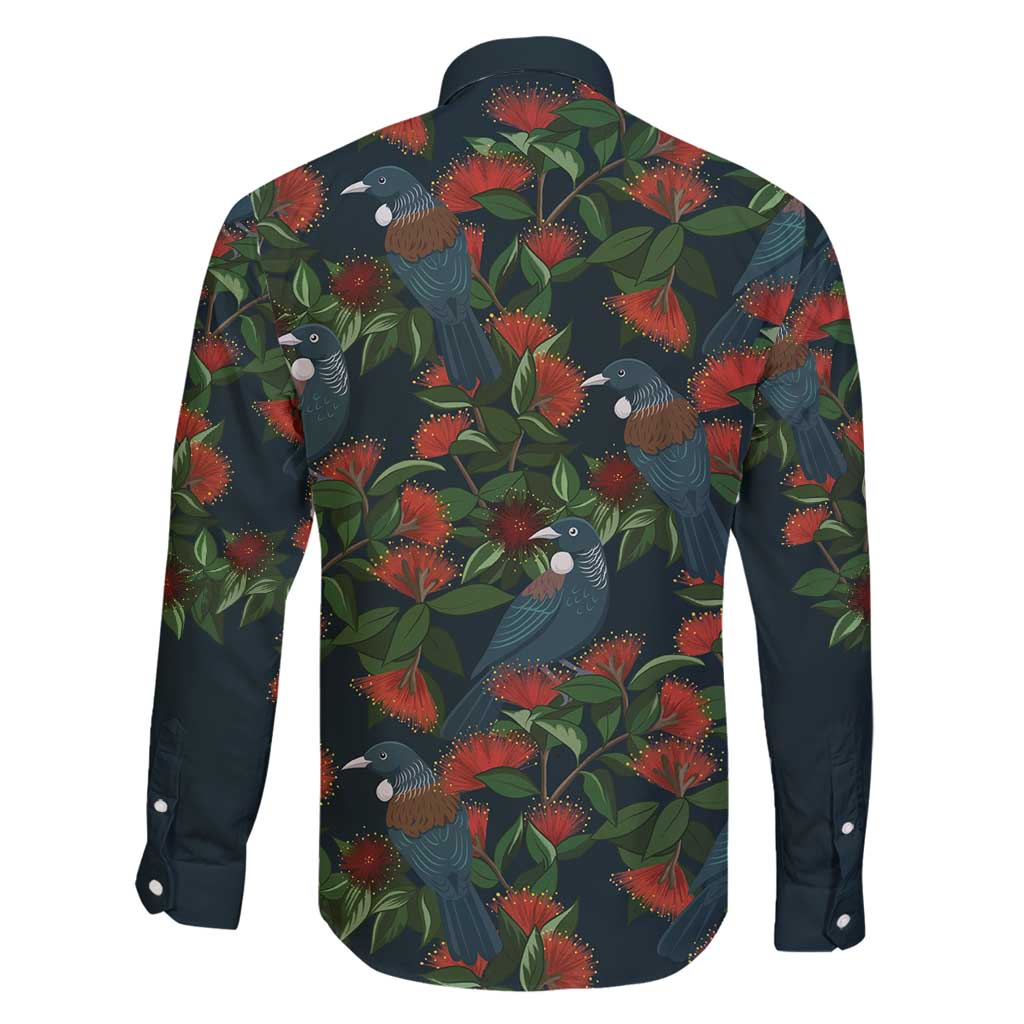 New Zealand Christmas Family Matching Mermaid Dress and Hawaiian Shirt Romantic Tui Birds on Pohutukawa - Cobalt LT7 - Polynesian Pride